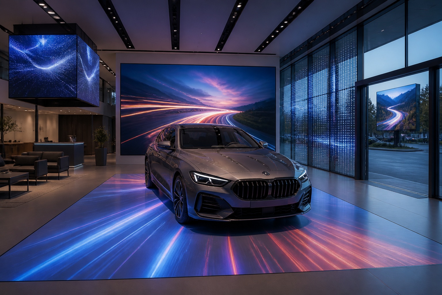حل عرض LED للوكلاء 4S مع أرضية داخلية وخارجية وشاشات LED إبداعية